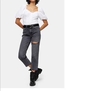 NY Thigh Rip Raw Hem Straight Leg Jeans - TOPSHOP